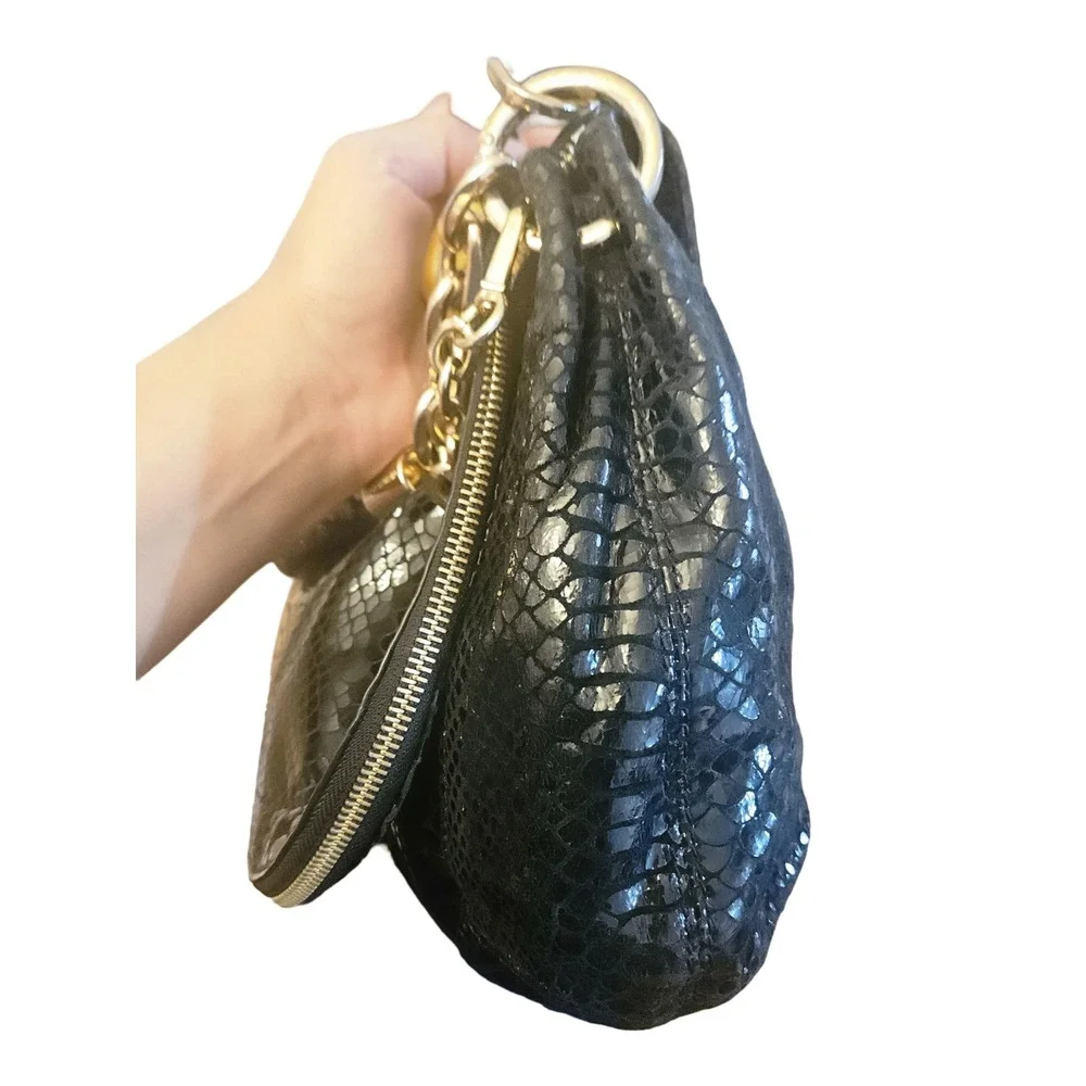 Michael Kors Bedford Black Snake Embossed Leather Crossbody Bag Gold Hardware